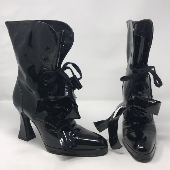 CHANEL Shoes - Chanel Runway Boots Black Patent Leather Vintage